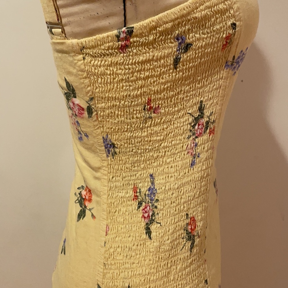 Forever 21 Yellow Bodycon Dress Flowers Size M - Picture 2 of 5